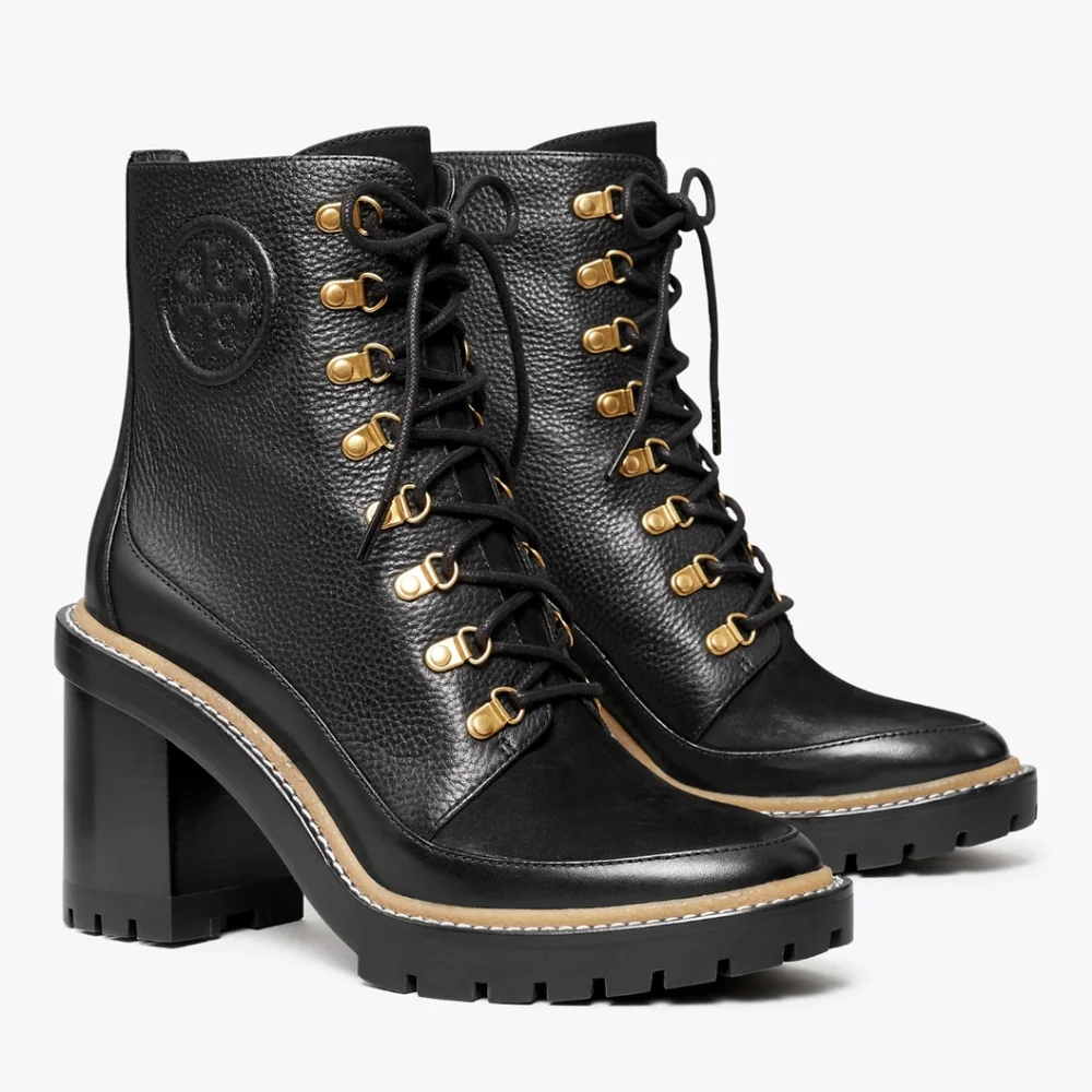 Tory Burch Miller Lug-Sole Leather Hiking Boots size 6.5